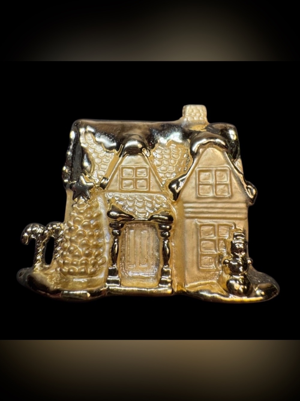 Christmas House 2x1.5” Snowman Brooch Pin Gold Tone Holiday Jewelry Signed AJC